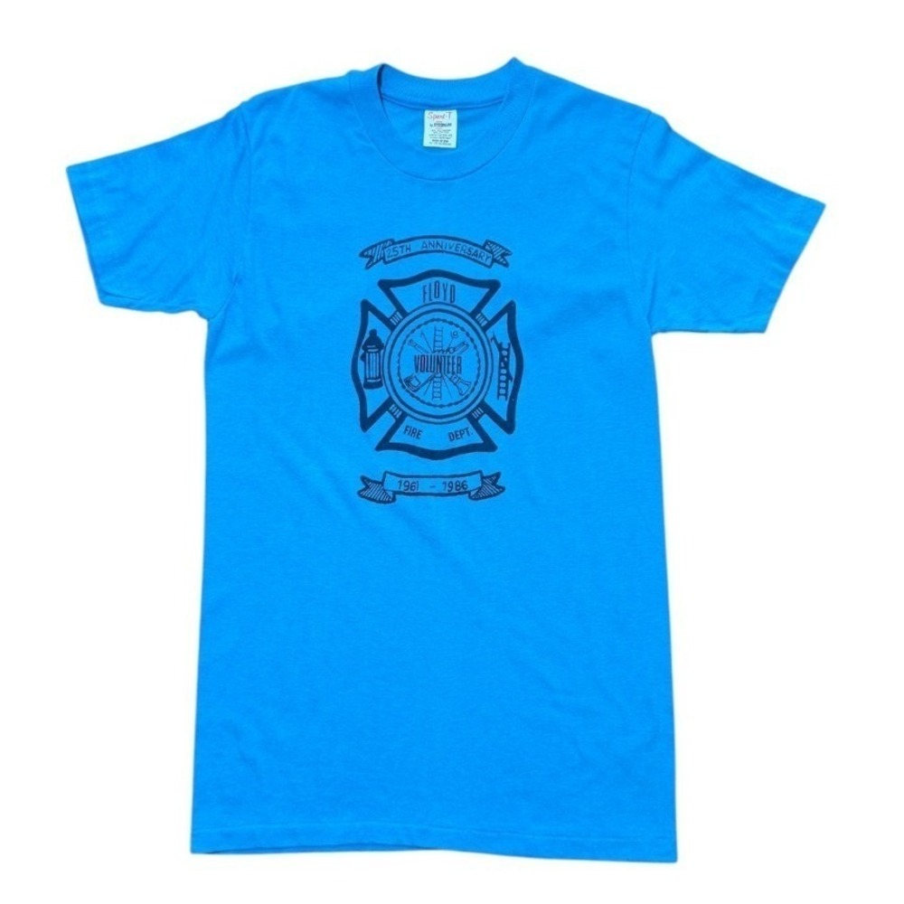 Vintage 80s Floyd Volunteer Fire Fighter Dept 25th Anniversary Souvenir T-Shirt